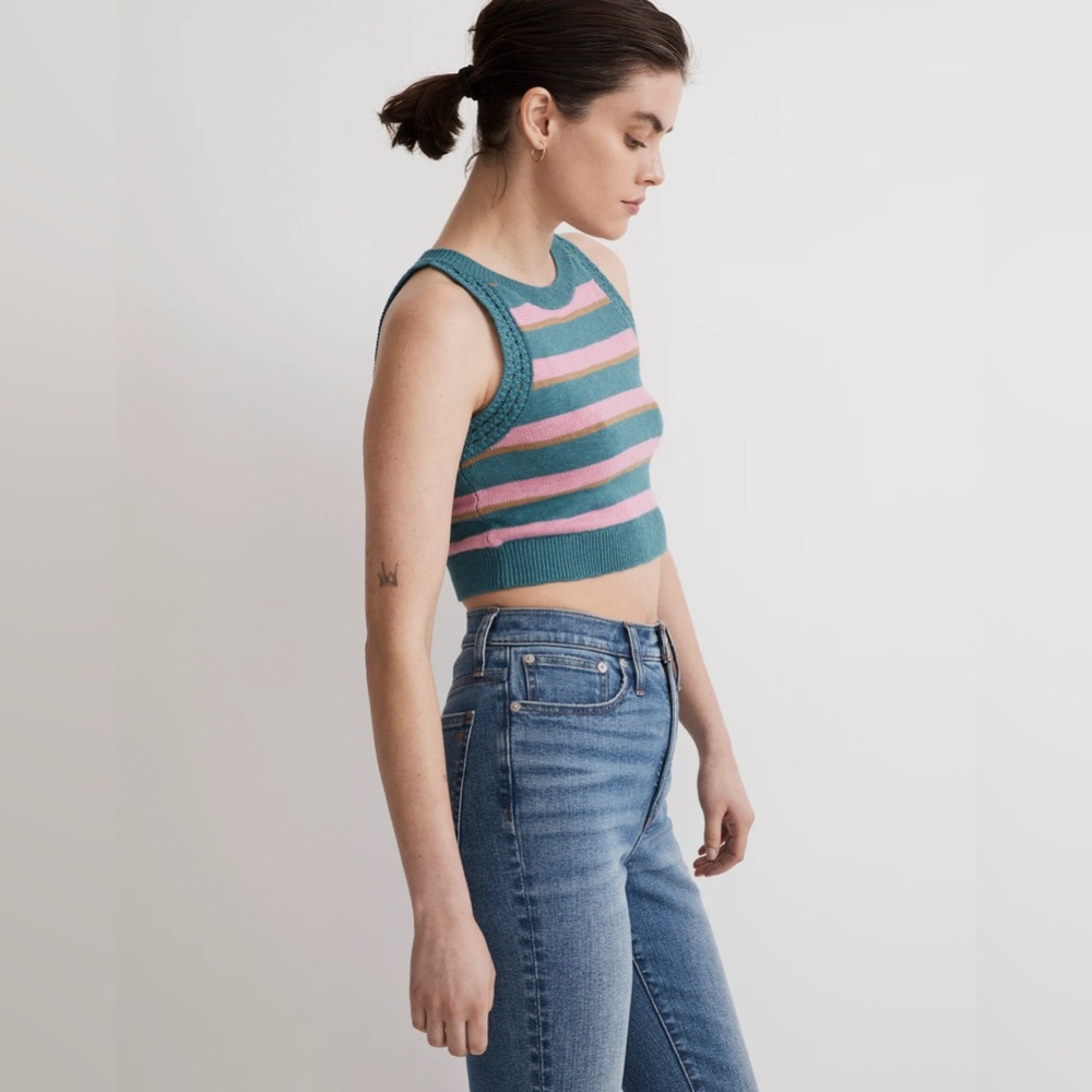 Madewell striped cropped sweater tank size large - Picture 2 of 11